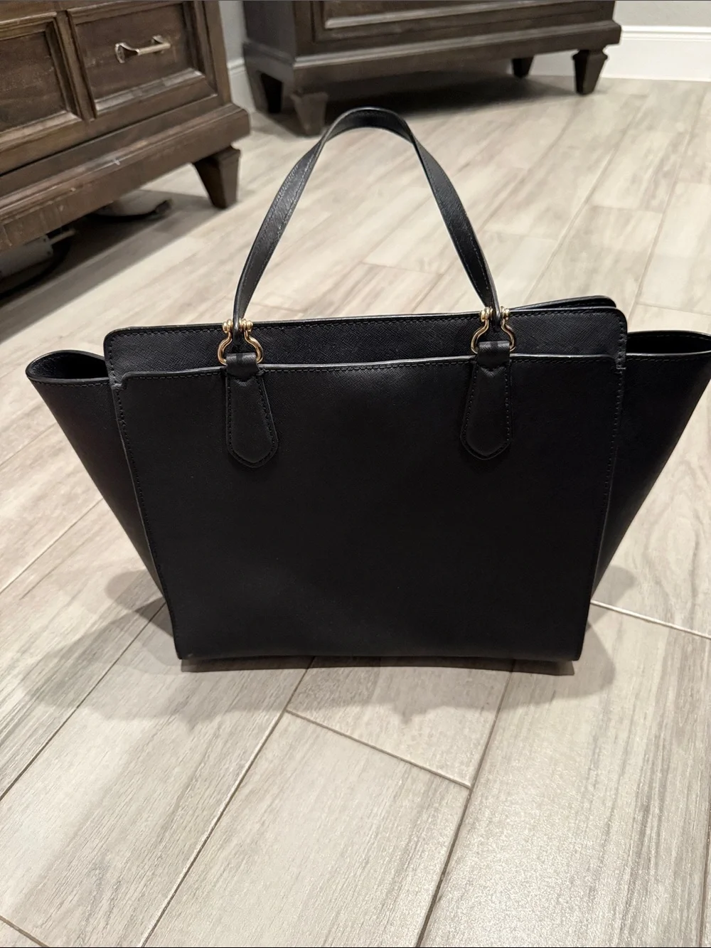 Michael Kors Black Saffiano Leather Structured Tote with Gold Hardware